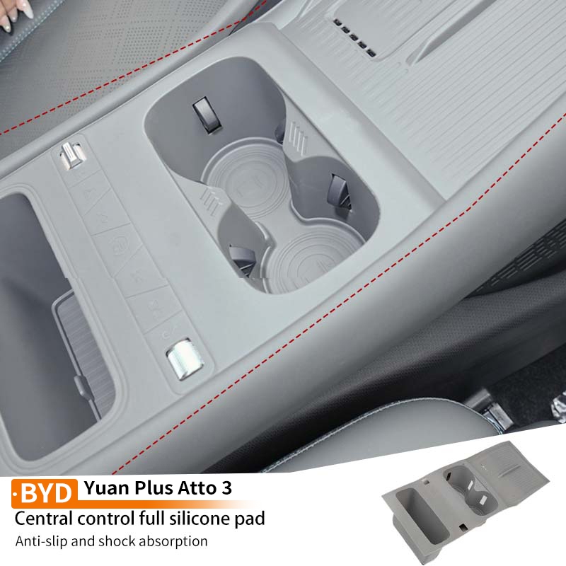 Car Central Control Wireless Charging Water Cup Silicone Pad Anti-slip Shock absorption Protective Mat For Byd Yuan Plus 2025