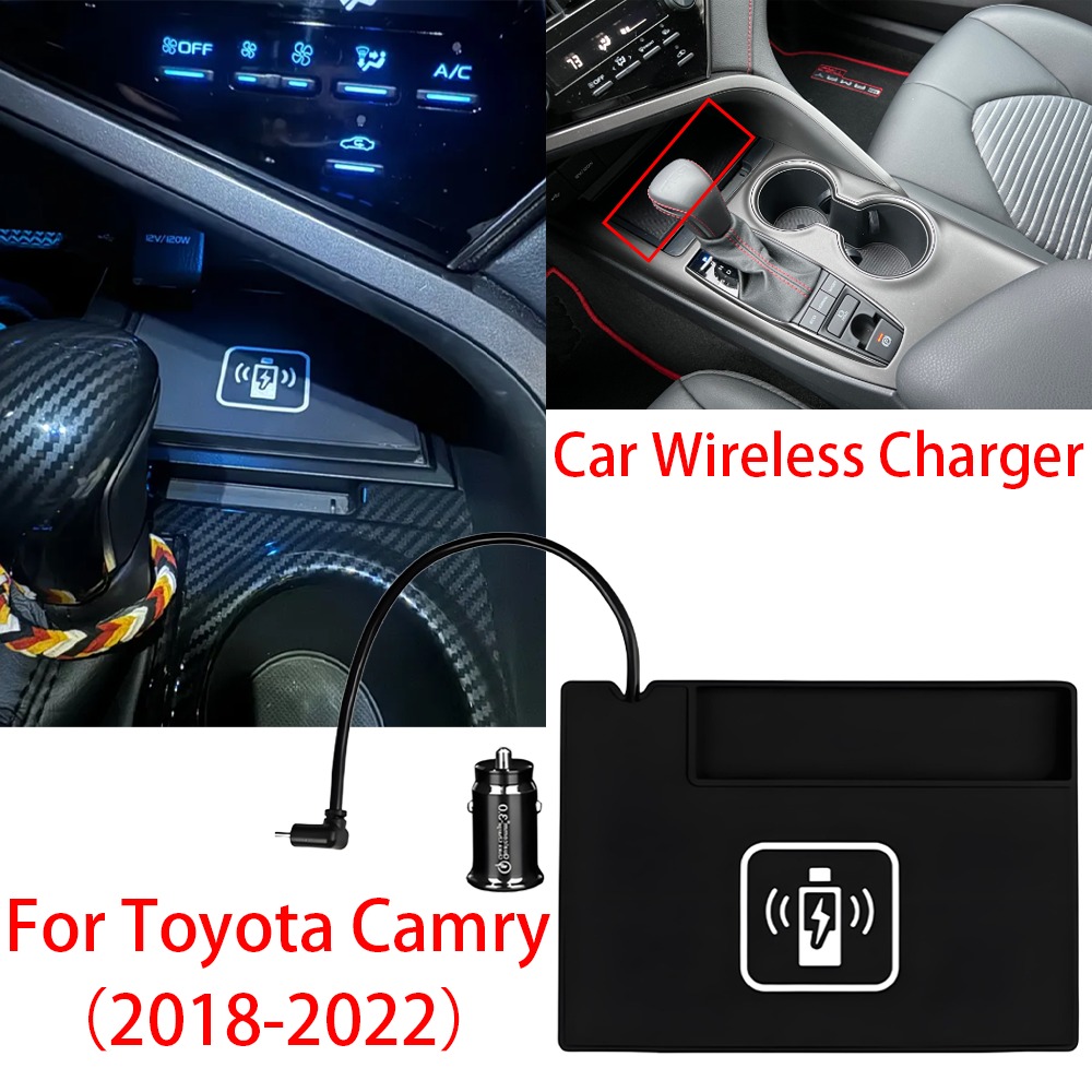 Car Wireless Charger Pad Stable Fast Charging For Toyota Camry 2018-2022 Auto Center Console Storage Box Decoration Accessories
