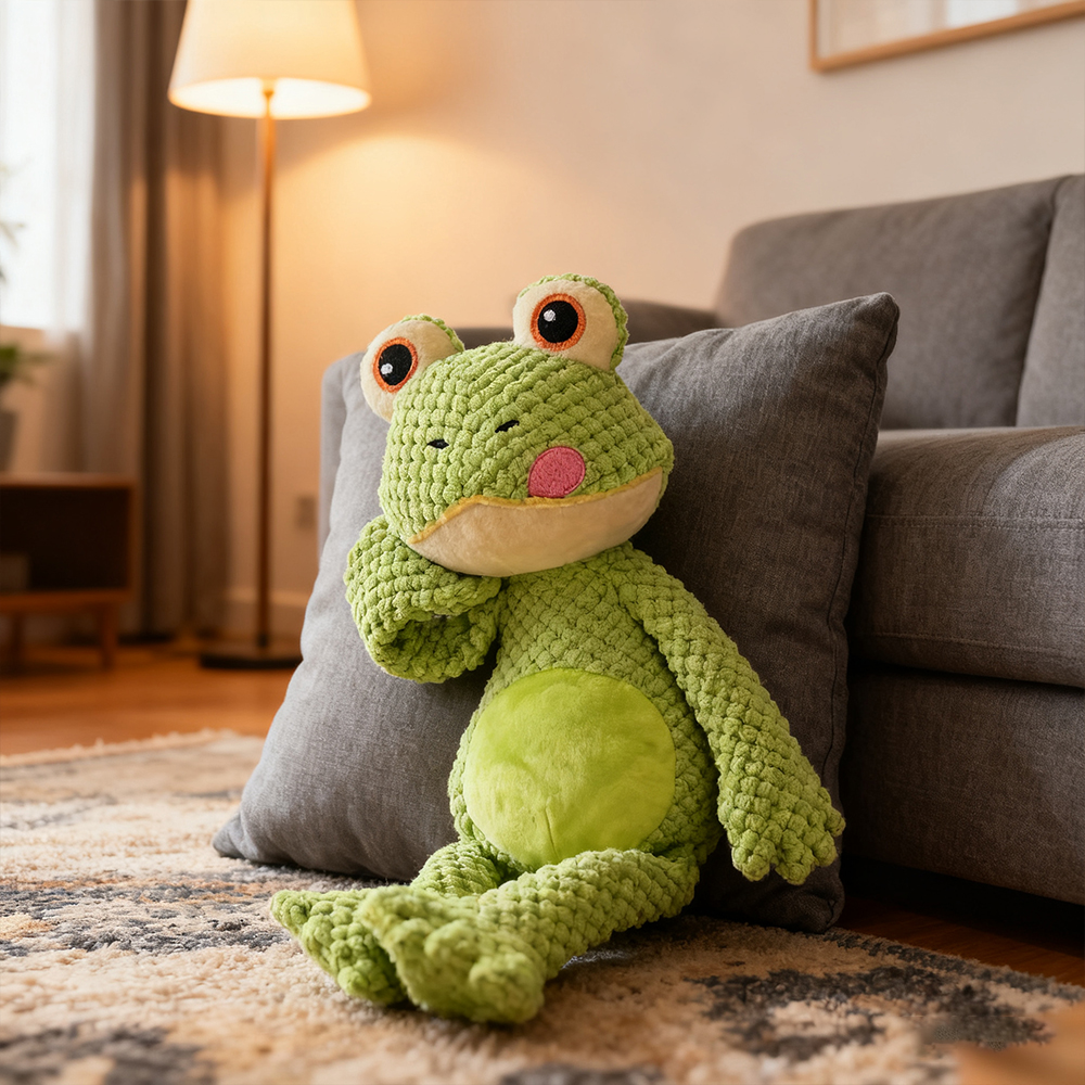 Interactive Squeaky Long-Legged Frog Plush Dog Toy, Stuffing-Free Soft Bite Resistant Pet Companion Toy
