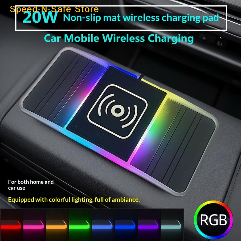 Car Wireless Charger 20W Fast Charging NonSlip Pad for Mobile Phone Dashboard Modification Decor