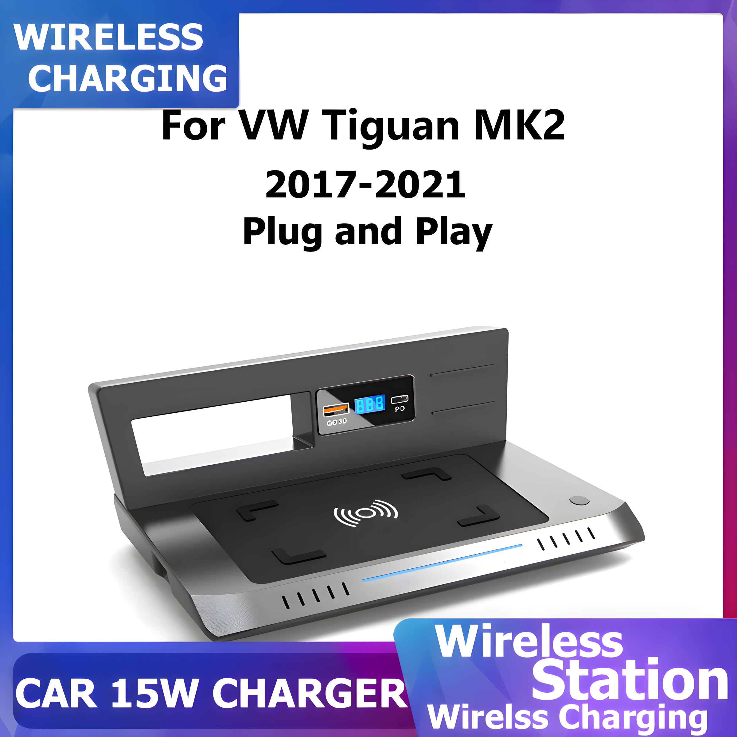 Car wireless charger For VW Tiguan-L MK2 2017 2018 2019 Fast Mobile Phone Charging Tray Pad Board Plate Accessories Charger 15W