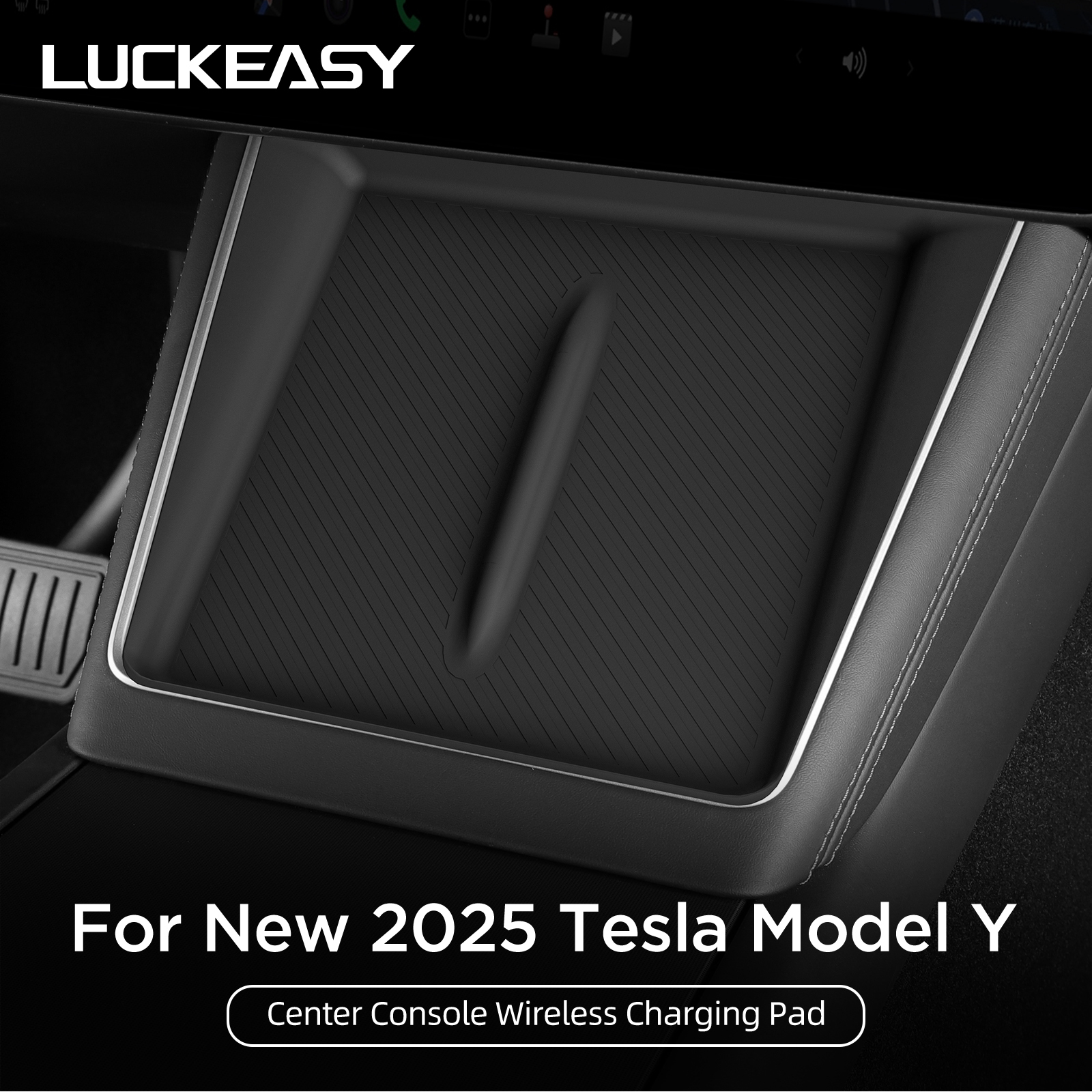 LUCKEASY for Tesla Model Y Juniper/Launch 2025 2026 Anti-skid Pad Wireless Charging Pad Car Phone Non-slip Mat Protective Pad