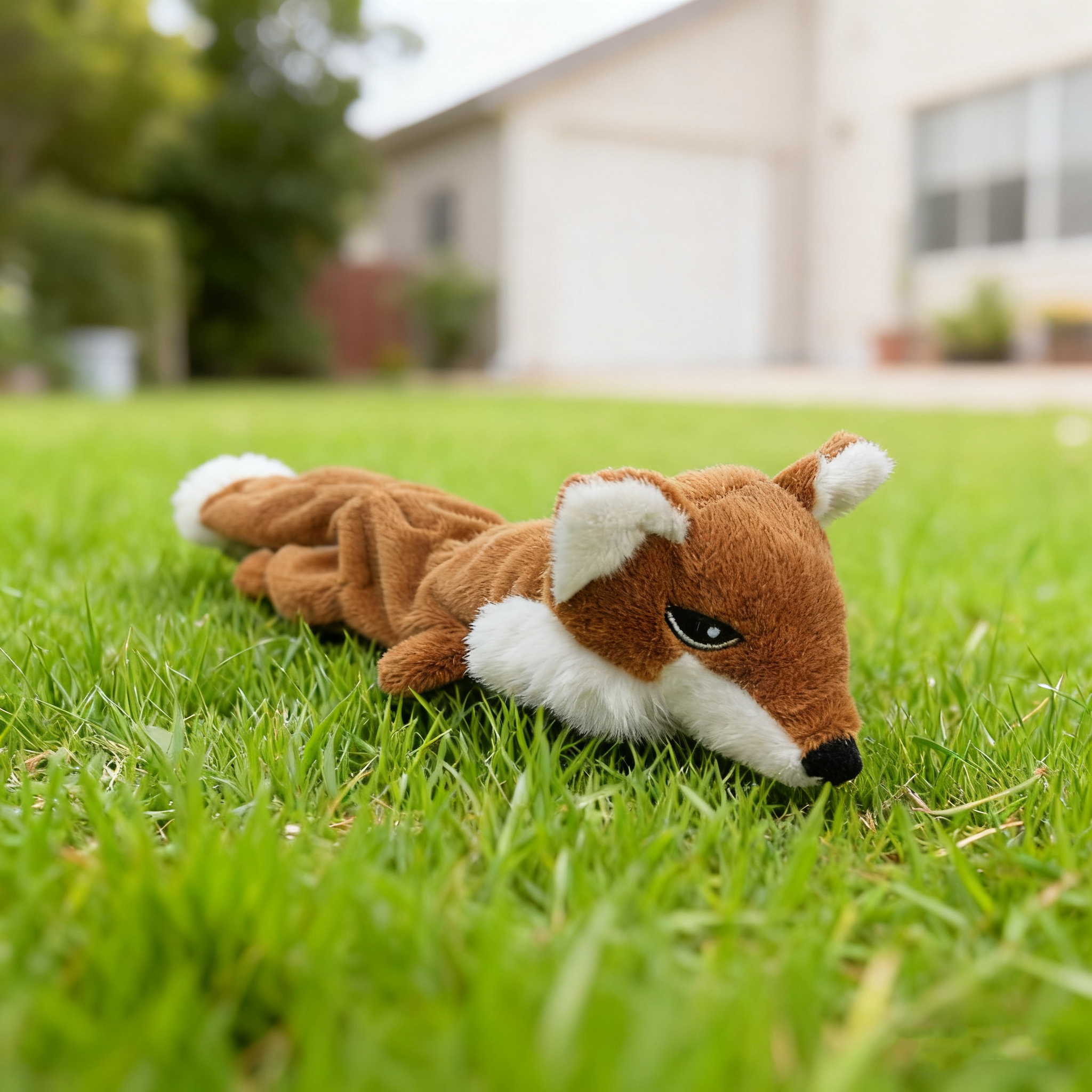 Plush Fox Dog Toy Squeaky Chew Toy Unstuffed Soft Durable Plush with Embroidered Eyes Interactive Puppy Toys for Small Medium La