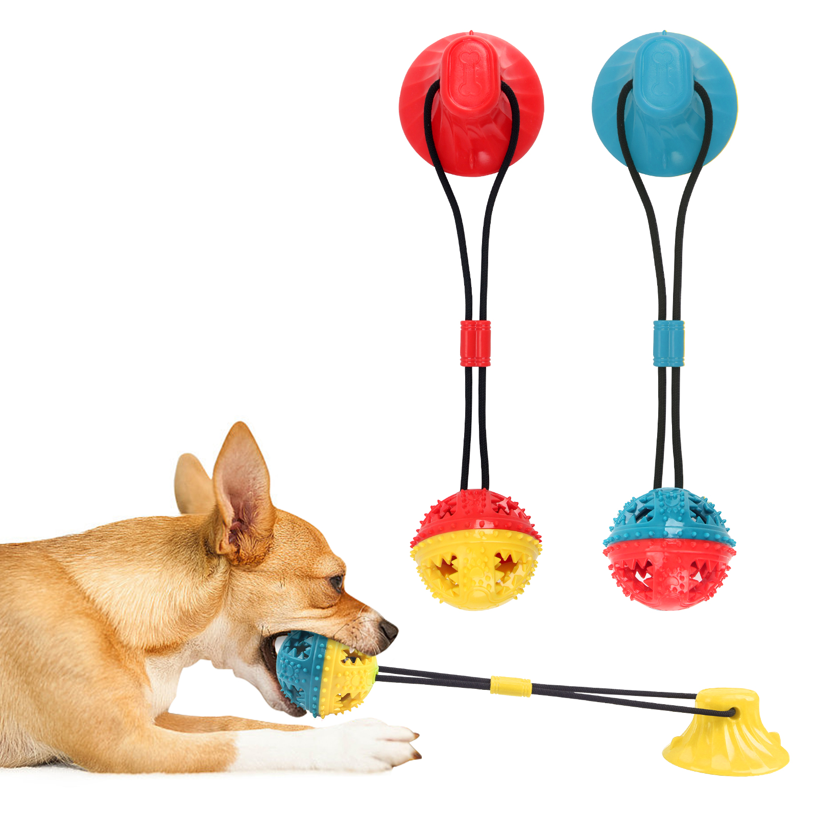 1PC Interactive Dog Chew Toy Molar Ball Pet Teething Suction Cup Rope Puzzle Dispensing Chewers Fun Doggy Playtime Essential