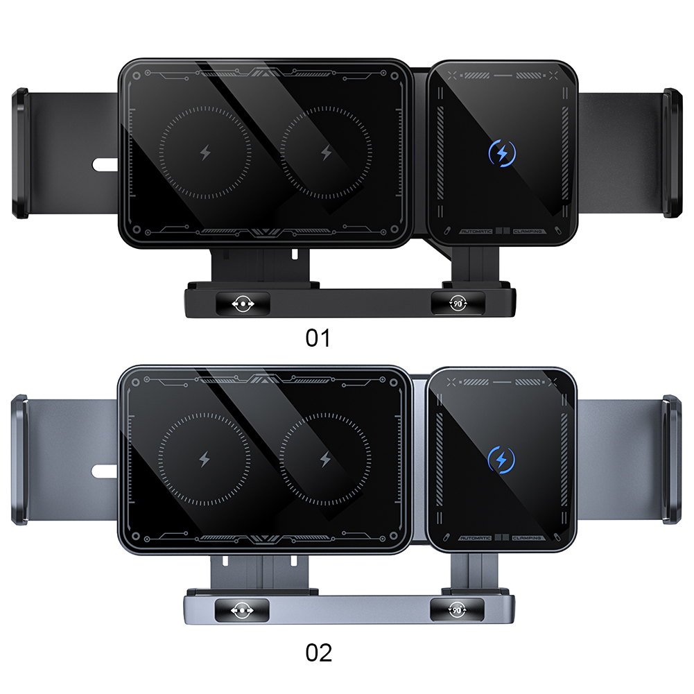 Car Wireless Charger 15W Dual Coil Auto Rotating Phone Holder Air Vent Cell Phone Mount for Smartphone/Pad/Foldable Phone