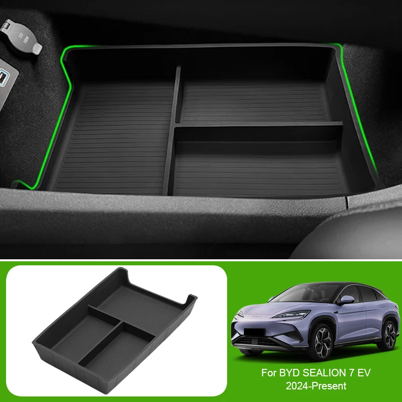Car Armrest Box Storage Wireless Charging Pad Under Centrol Control Organizer Water Cup Holder For BYD SEALION 7 2024-Present