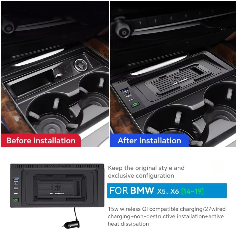 For BMW X5/X6 X7 15W Car Wireless Fast Charger 2014-2022 Anti-Slip Mobile Phone Holder Smart Fast Charging Pad Car Electronics