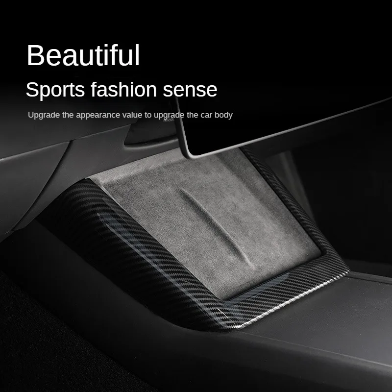 For Tesla Model 3 Highland 2024 ABS Wireless Charging Pad Panel Side Trim Decorative Strip Carbon Fiber Pattern Decorative Parts