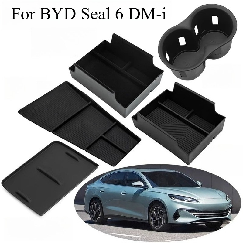 For BYD Seal 6 DM-i Modification Central Control Armrest Box Storage Wireless Charging Silicone Pad Water Cup Cover Accessories
