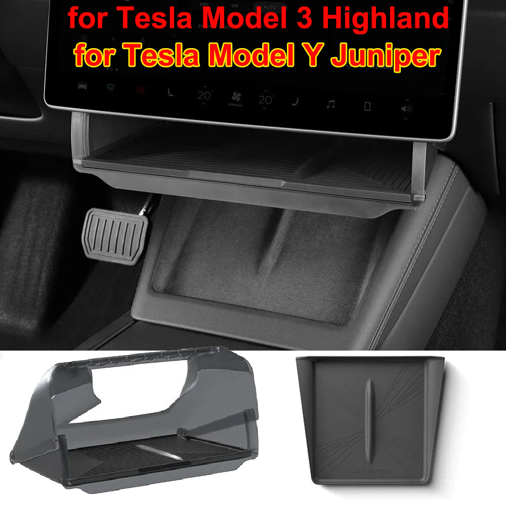 For Tesla Model Y Juniper 2025 Under-Screen Hidden Storage Box Center Console Organizer Tray M3 2024 Wireless Charging Pad Mat