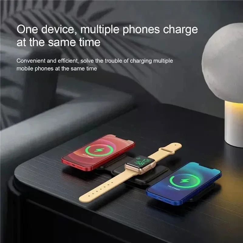 3 In 1 Magnetic Portable Wireless Charger Pad for iPhone 16 15 14 13 12 Pro Max Apple Watch AirPods Fast Charging Dock Station