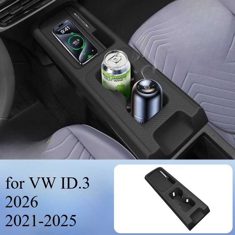 Silicone Center Console Mat Compatible for VW ID.3 2026 2021-2025 Non-Slip Pad for Wireless Charging Tray & Gear Shift Panel