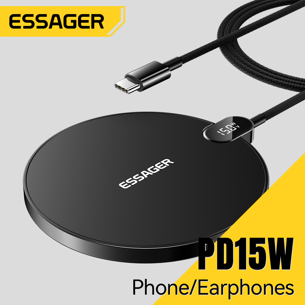 Essager 15W Wireless Charger LED Digital Display Fast Wireless Charging Pad For iPhone 16 15 14 Pro Max Samsung 23 Xiaomi Huawei
