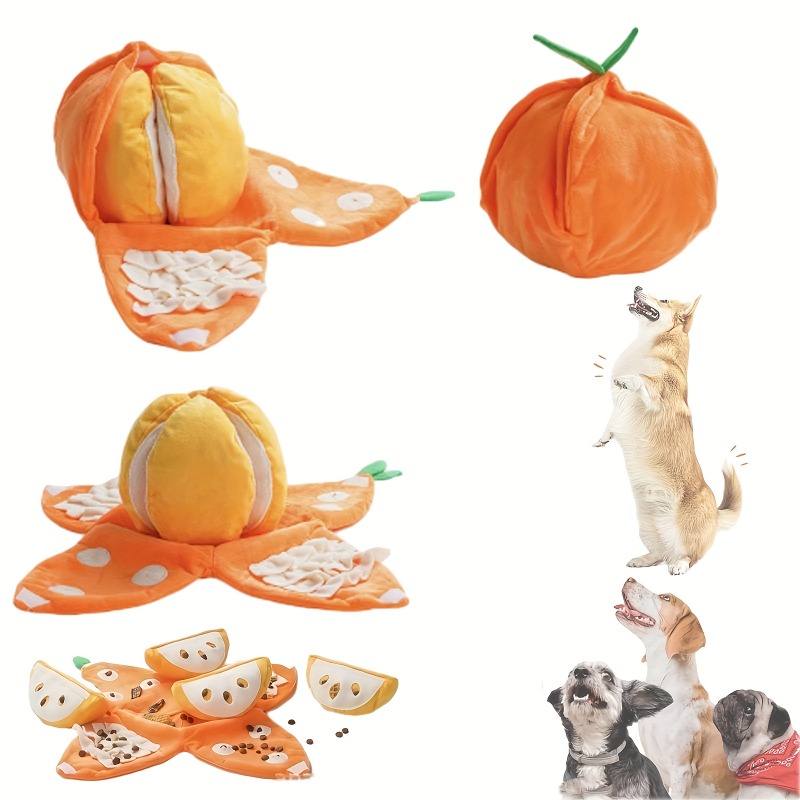 Hide and Seek Plush Dog Toys Orange Tangerine Interactive Dog Toy for Puppy Squeaky Toy with Crinkle Papers Puzzle Toy for Pet