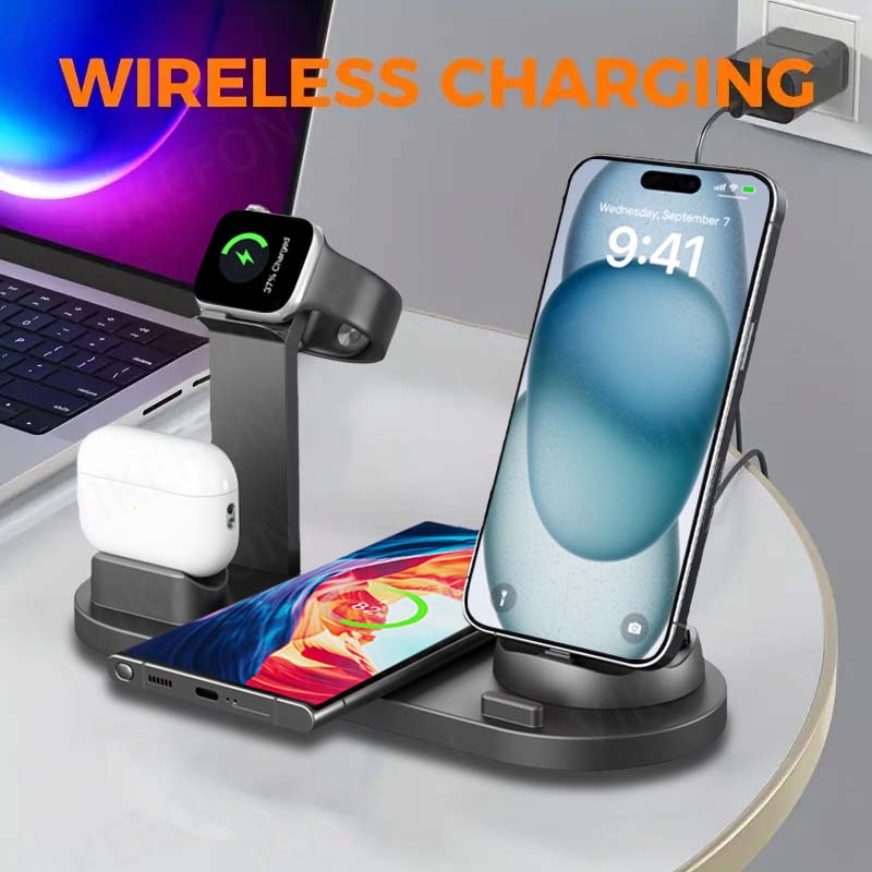 7 in 1 Wireless  Phone Charging Pad 3-interface For iPhone 17 16 15 Samsung Xiaomi Fast Charging For Apple Watch Charging Base