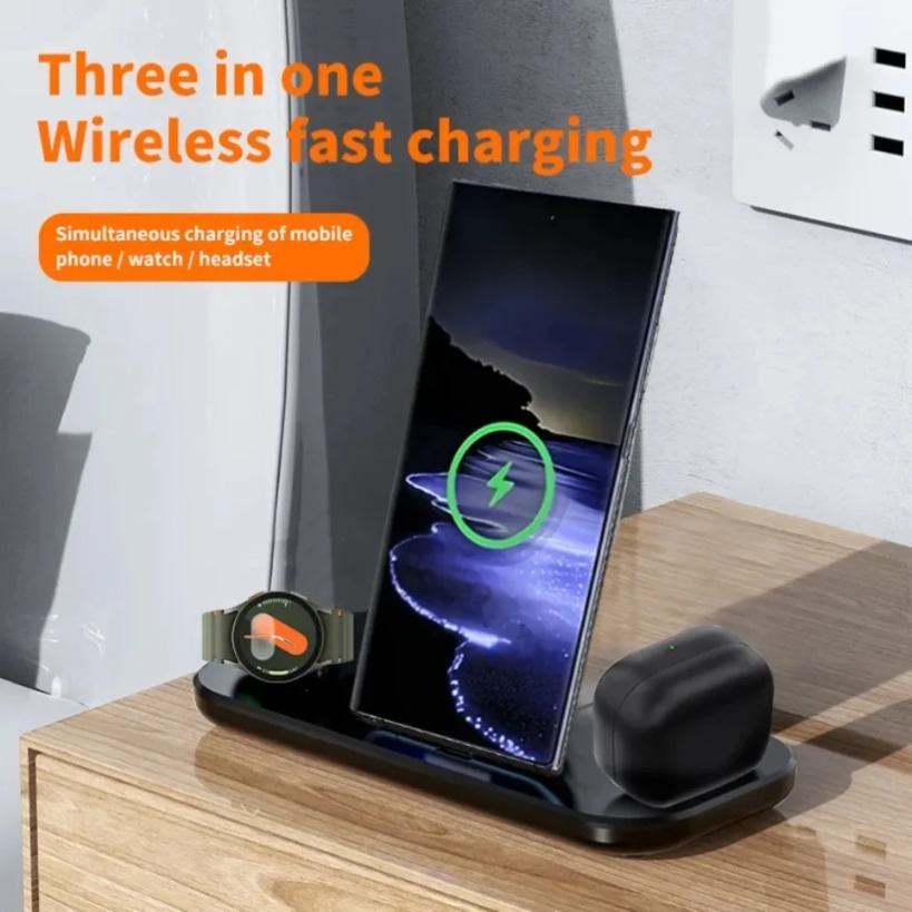 3 in 1 Wireless Charging Base for Samsung Galaxy S25 S24 Ultra S23 S22 Galaxy Watch 8 7 6 5 Active 2 Plus Buds Fast Charger Pad