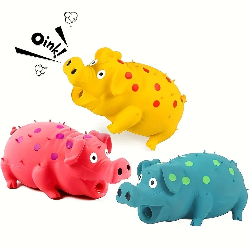 Latex Dog Chew Toy for Large Breeds Squeaky Pig Sound Teeth Grinding Design Durable Bite Resistant Rubber Chew Toy