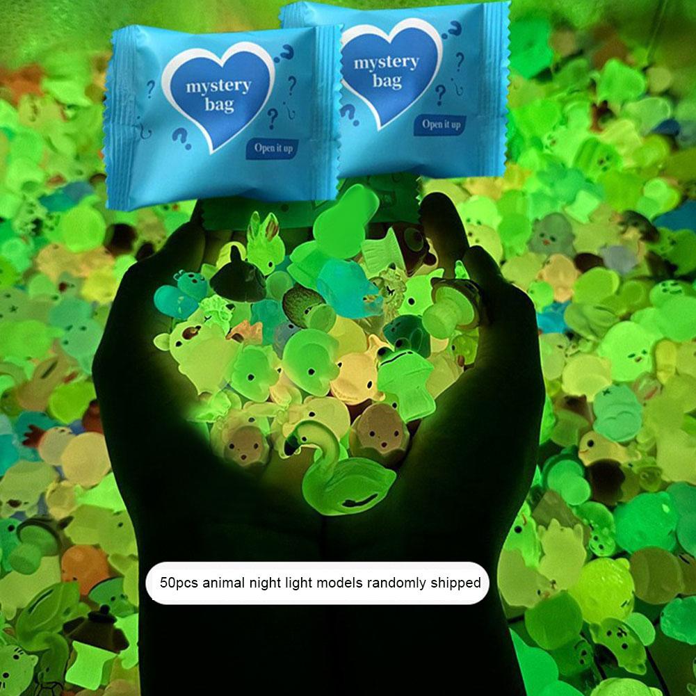 50pcs Glow in the Dark Resin Animal Toys Mystery Bag Surprise Mini Figure Set Includes Dogs & Bunnies Individually Wrapped