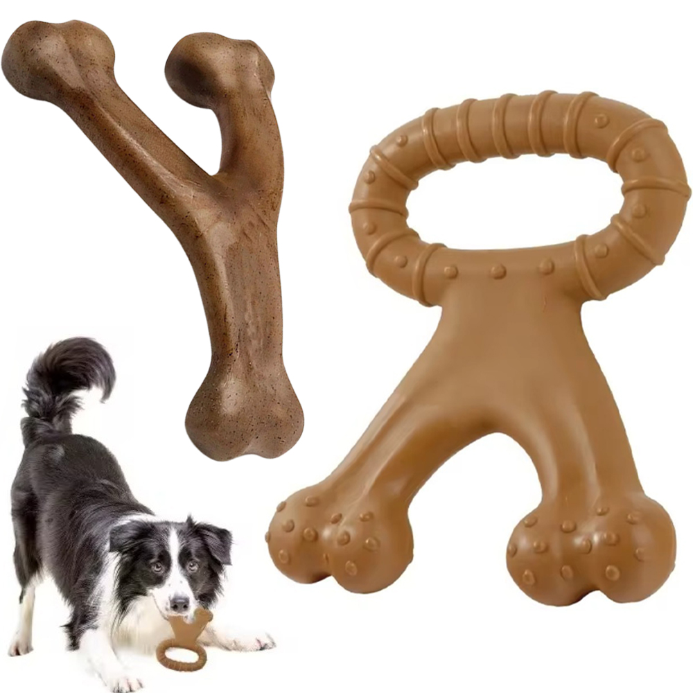 Dog Toys Nylon Durable Beef Bacon Flavor Double Bone Teething Chewing Toy Cleaning Teeth Large Dog Interactive Toys Pet Supplies