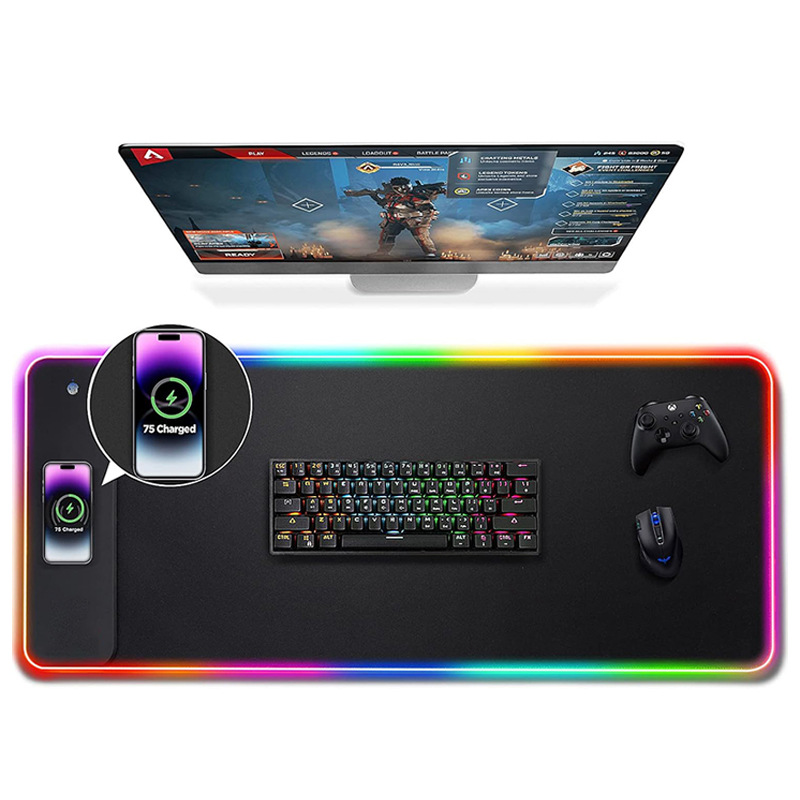 Hot Selling 15w Luminous Wireless Charging Mouse Pad for Gami and Office Oversized Dirty Resistant Customized Computer Desk Mat