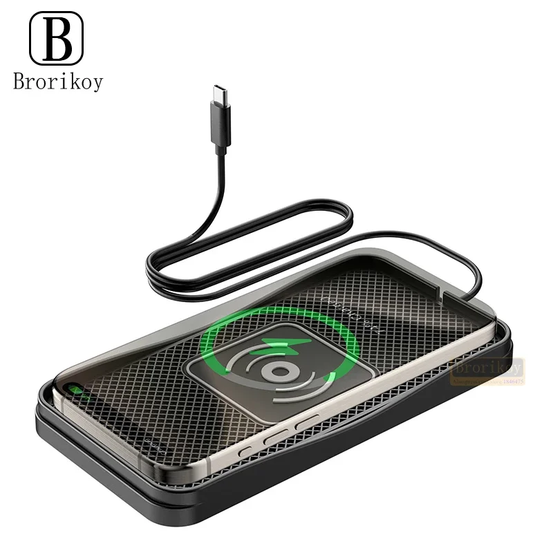 15W Wireless Car Charger Silicone Anti-skid Pad Cradle Dock For iPhone15 14 QI Fast Car Wireless Charging Stand Car Modification