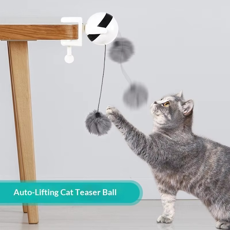 Indoor Auto-Interactive Electric Pet Toy Robot for Cats Dogs Sustainable Plush Ball Adjustable String Clamp-Mounted Toy