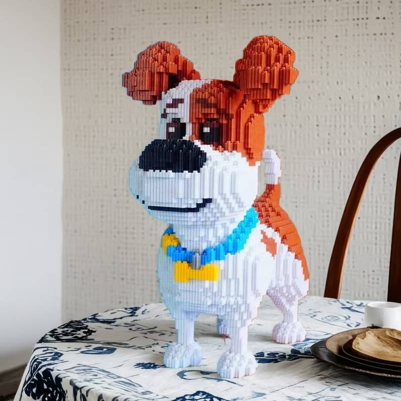 3698-Piece Mini Dog Building Block Toy - Cute DIY Puzzle, Brown and White Pixel Design, Interlocking Plastic Blocks, Suitable for Parties