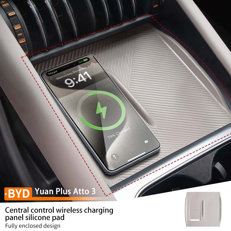 Car Central Control Wireless Charging Pad Wear-resistant Silicone Protection Mat Anti-slip For Byd Yuan Plus Atto 3 2022-2025