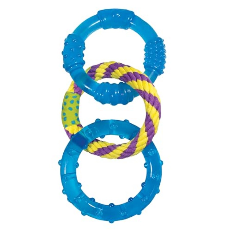 Dental Links Dog Chew Toy Puppies and Adults Strong Chewers Multiple Textures and Rope 8.5" x 4" x 1"