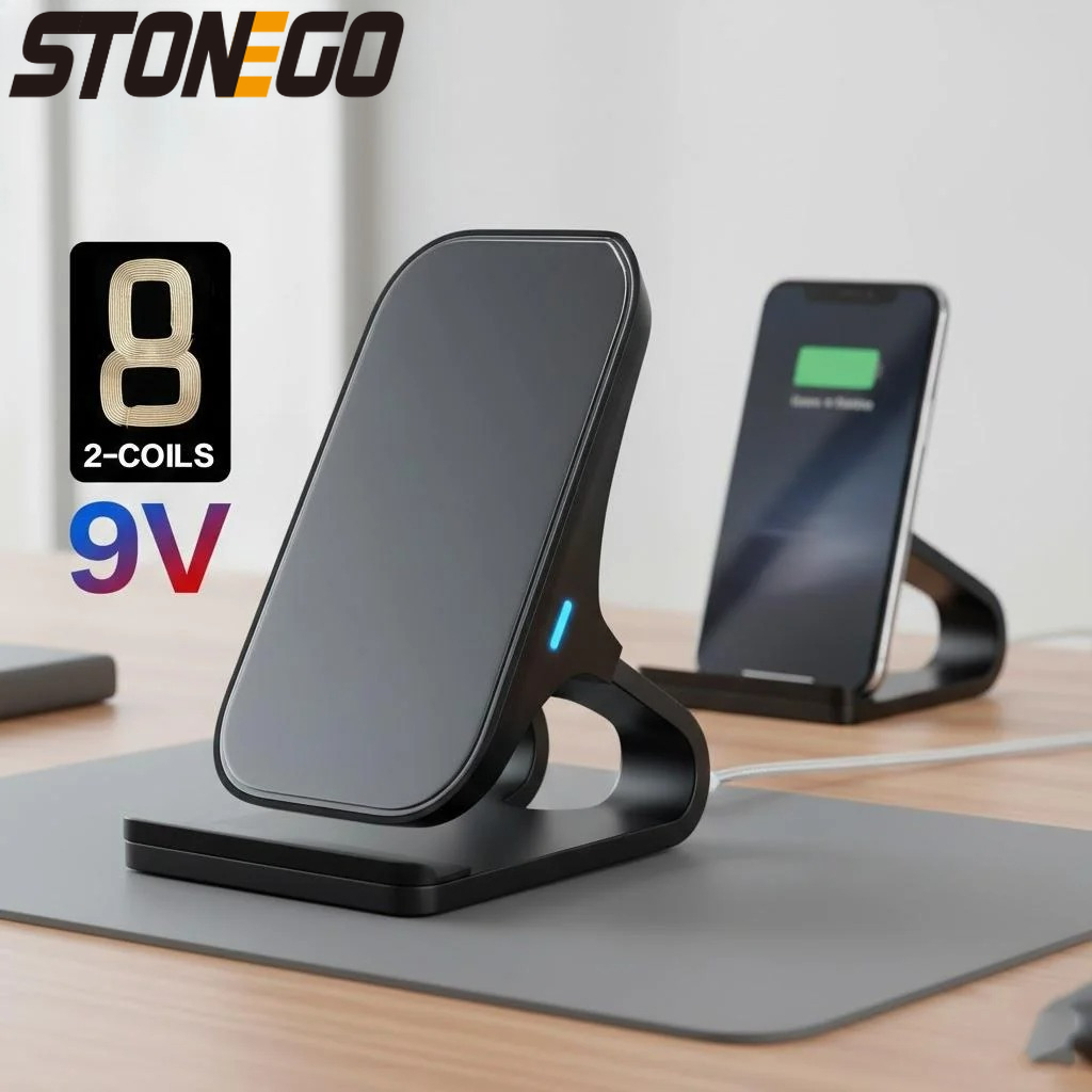 Wireless Charger Mount Qi Fast Charging Pad 10W 7.5W 5W Dual Coils Case Friendly Anti Slip Type C Input