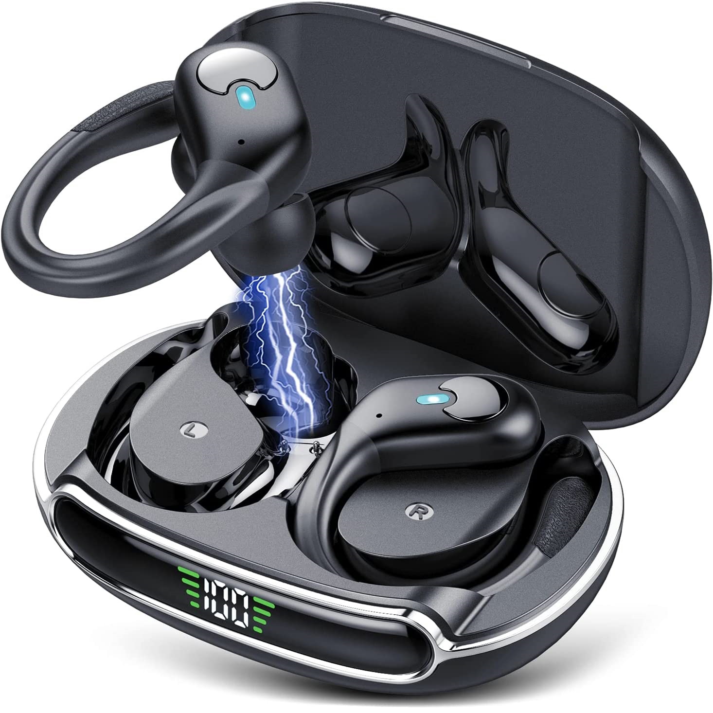 True Wireless Bluetooth 5.4 Headphones Sports Earphones TWS Waterproof Headset Power Display Noise Reduction Earbuds with HD Mic