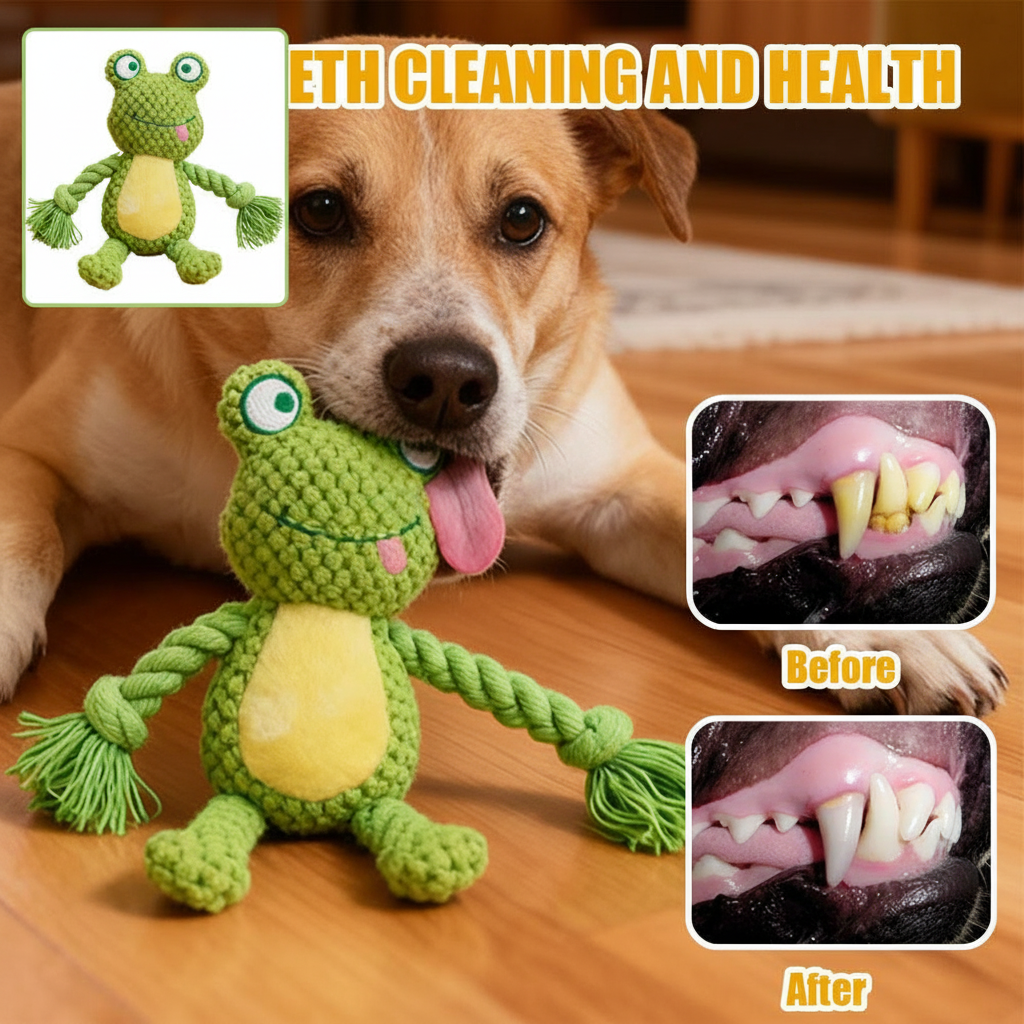 Interactive Pet Cotton Rope Toy for Dogs - Voice Simulation Tug of War Training Supplies for Fox Frog Pig - Dog Playtime Essenti