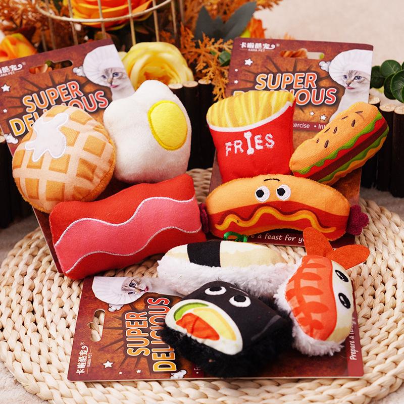 Cat Chew Toys Catnip Hamburger Sushi Poached Egg Plush Doll Toy Pet Kitten Small Dog Interactive Anti-demolition Stuffed Dolls