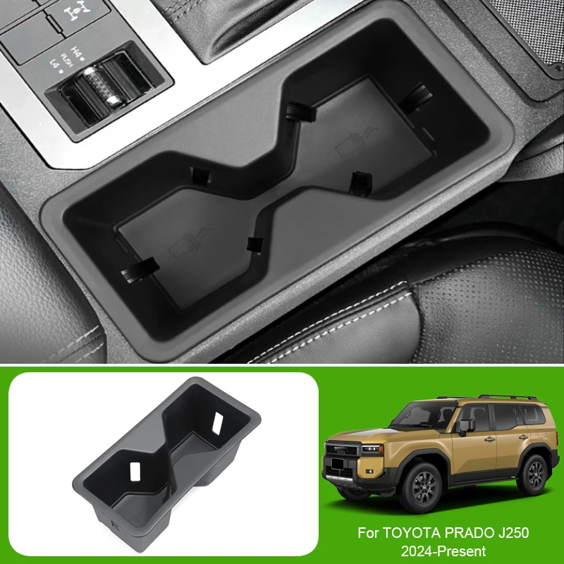 For TOYOTA PRADO J250 2024-Present Car Armrest Box Storage Door Organizer Barrel Wireless Charging Pad Tray Water Cup Holder