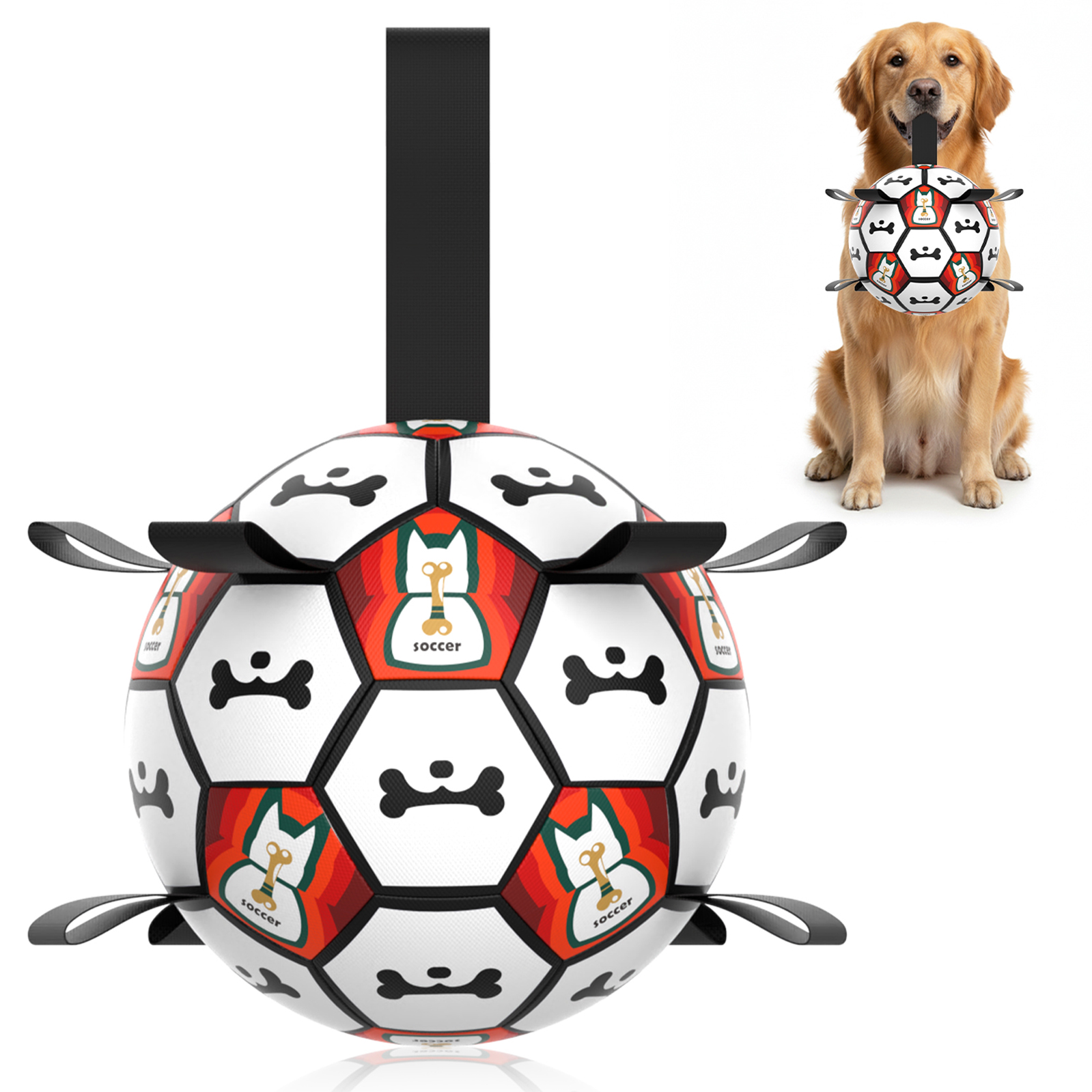 Premium 6-Inch Dog Soccer Ball with Handles Chew Resistant Durable Herding Ball for Small/Medium Dogs Training And Outdoor Play