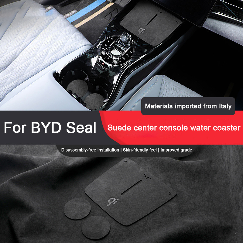 3pcs For BYD Seal u 06 2022 2023 2024 Suede Leather Car Non-slip Water Cup Center Console Wireless Charging Pad Groove Mat