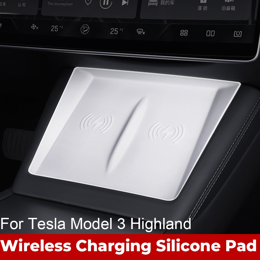 Car Wireless Charging Pad For New Tesla Model 3/Y 2024 2023 2022 Center Console Charger Mat Phone Mount Silicone Non-slip Pads