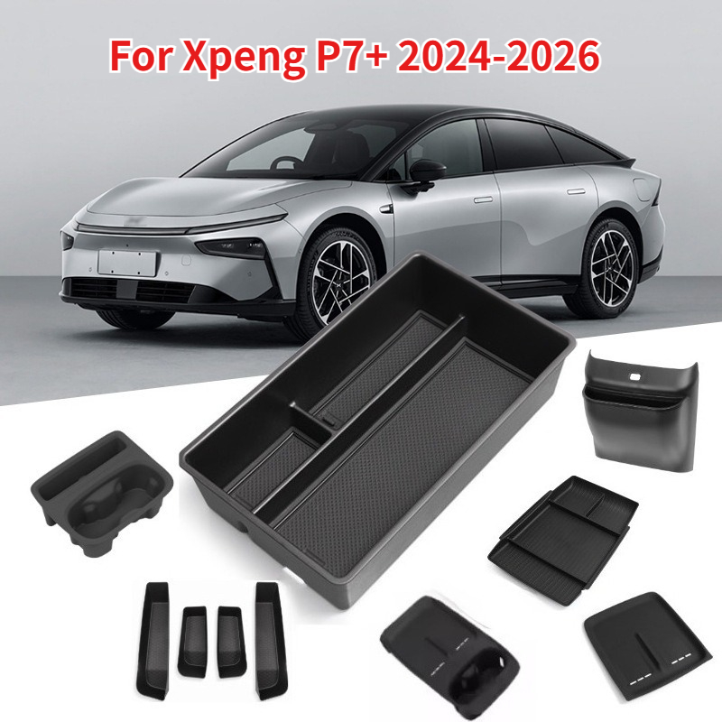 Central Water Cup Holder Storage Box Tray for Xpeng P7+ 2024-2026 Wireless Charging Pad Phone Protective Mat Car Accessories