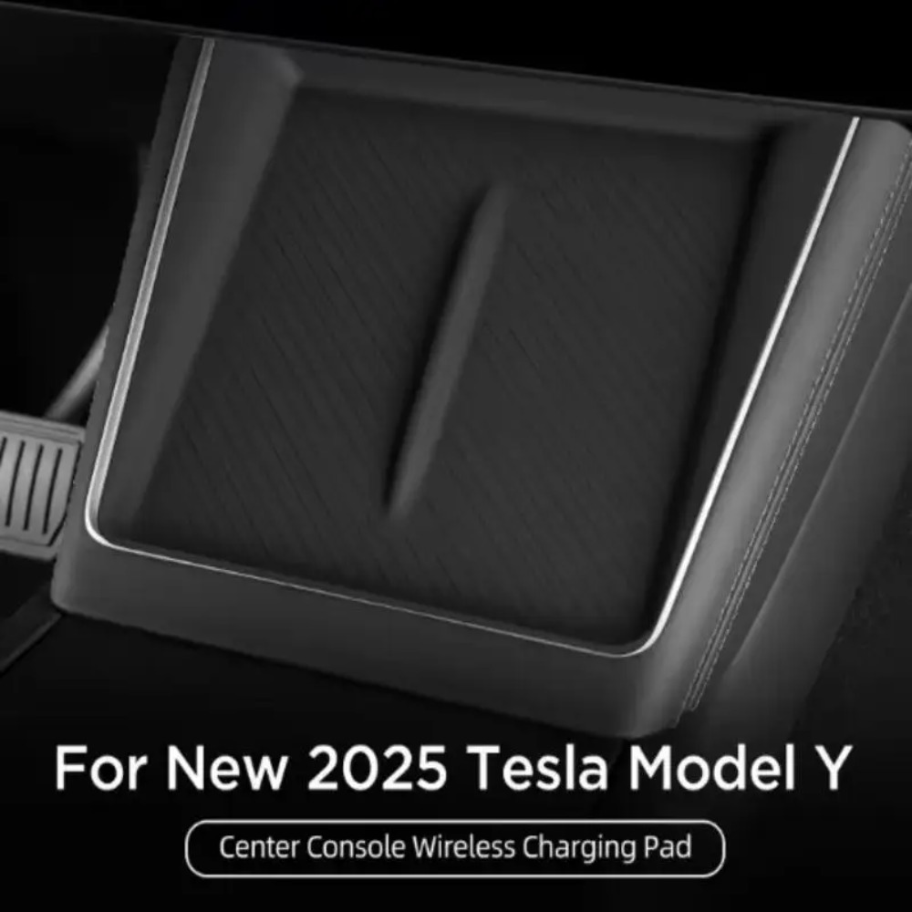 Wireless Charge Pad For Tesla Model Y LAUNCH 2025 Juniper Plaid Center Console Charging Station Mat Silicone Protector Anti-skid