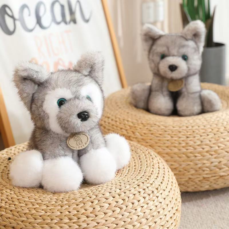 New Cuddly Sitting Little Wolf Dog Plush Toys Soft Fluffy Husky Puppy Doll Lovely Companion Pets Children Birthday Gift