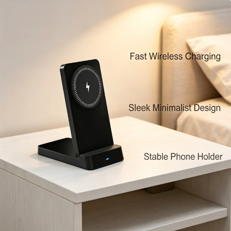 15W Magnetic Wireless Charger Stand for iPhone 12-16 MagSafe Compatible Dual Coil Fast Charging Pad with Free Magnetic Ring
