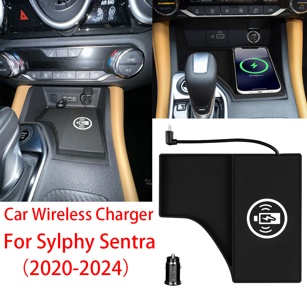 Car Wireless Charger Pad Stable Fast Charging For Nissan Sylphy Sentra 2020-25 Center Console Storage Box Decoration Accessories