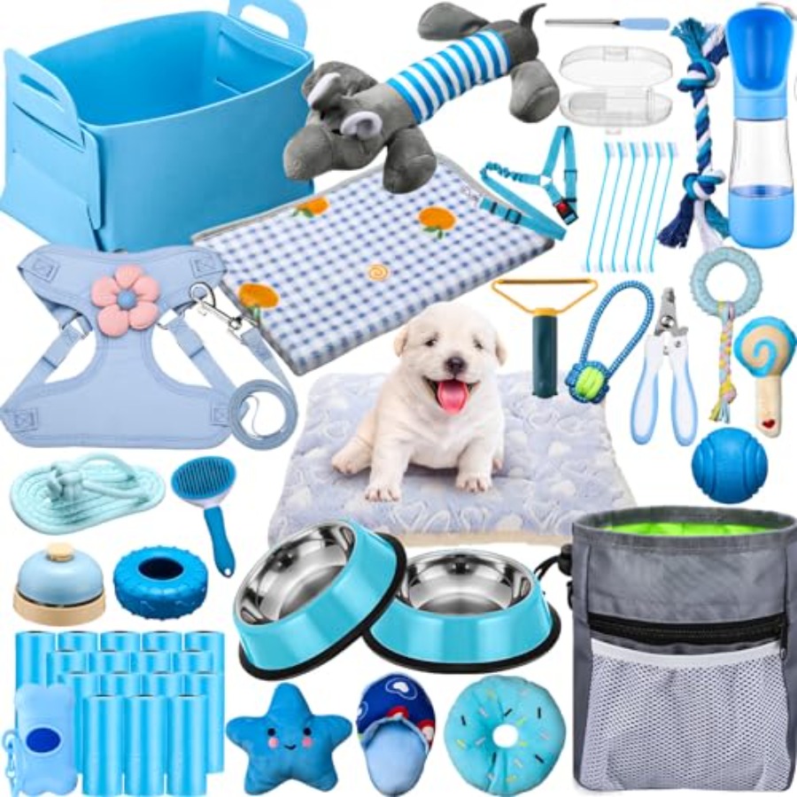 50 Pcs Puppy Supplies Starter Kit for Small Dogs Puppy Essentials Includes Leash Bowls Teeth Brushes Water Bottle and More Acce