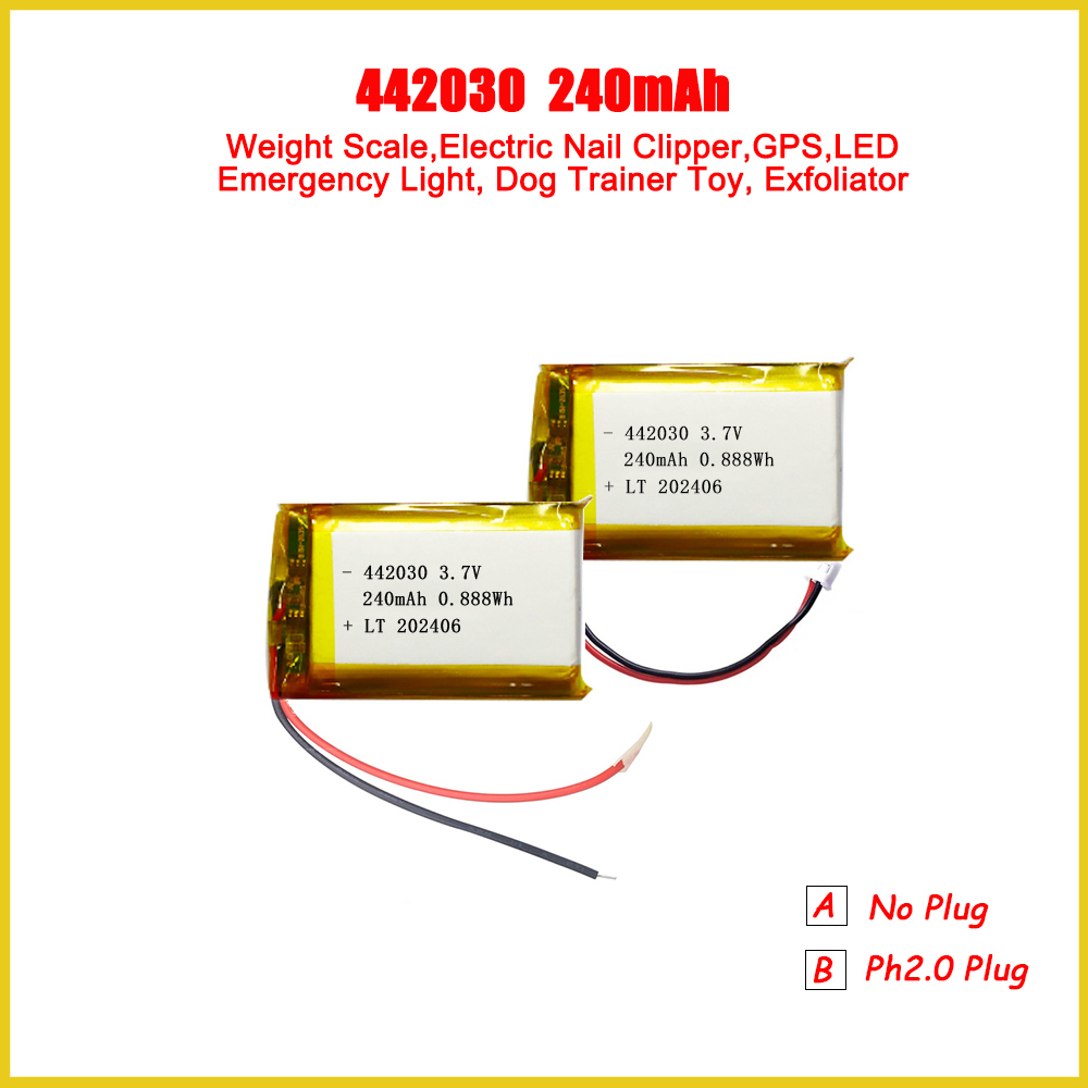 442030 Lipo Battery 240mAh 3.7V Rechargeable Lithium Batteries For Weight Scale LED Emergency Light Dog Trainer Toy Exfoliator
