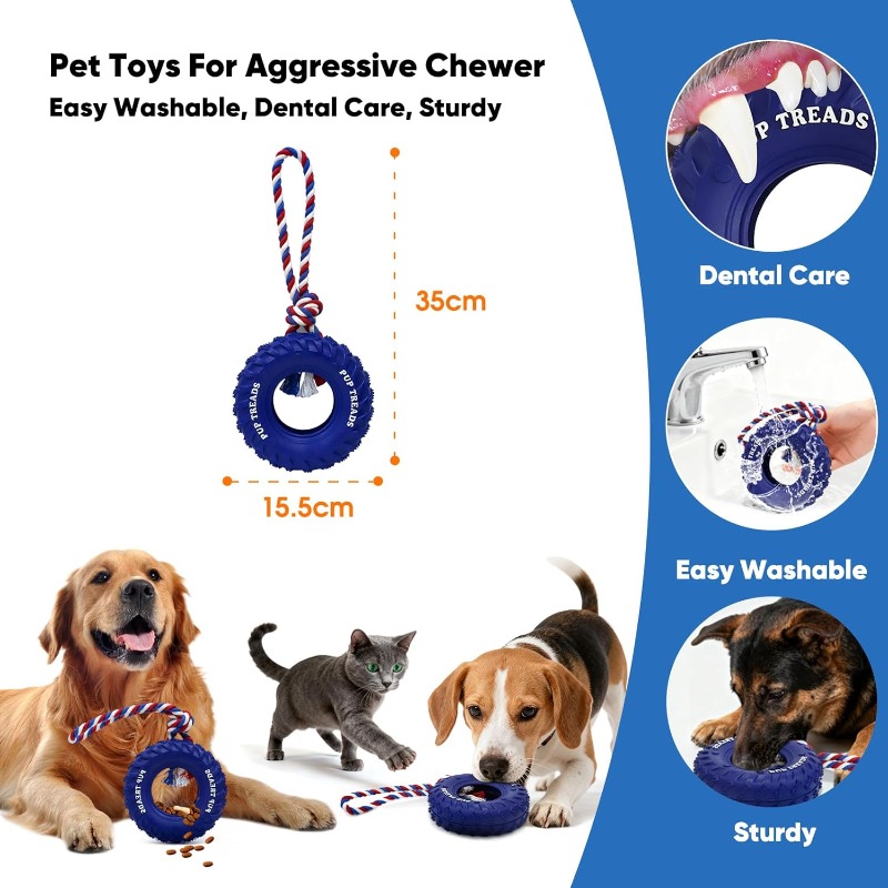 NEW Natural Rubber Tire & Organic Cotton Rope Heavy Duty Dog Toy Large Breed Indestructible Tug of War Chew Toy Dog accessories