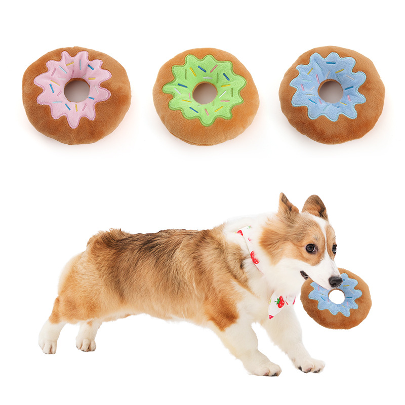 New Pet Dog Plush Toy - Creative Donut & Cake Shape Chew Toy for Puppies Adult Dogs, Soft Teething Molar Biting Toy,