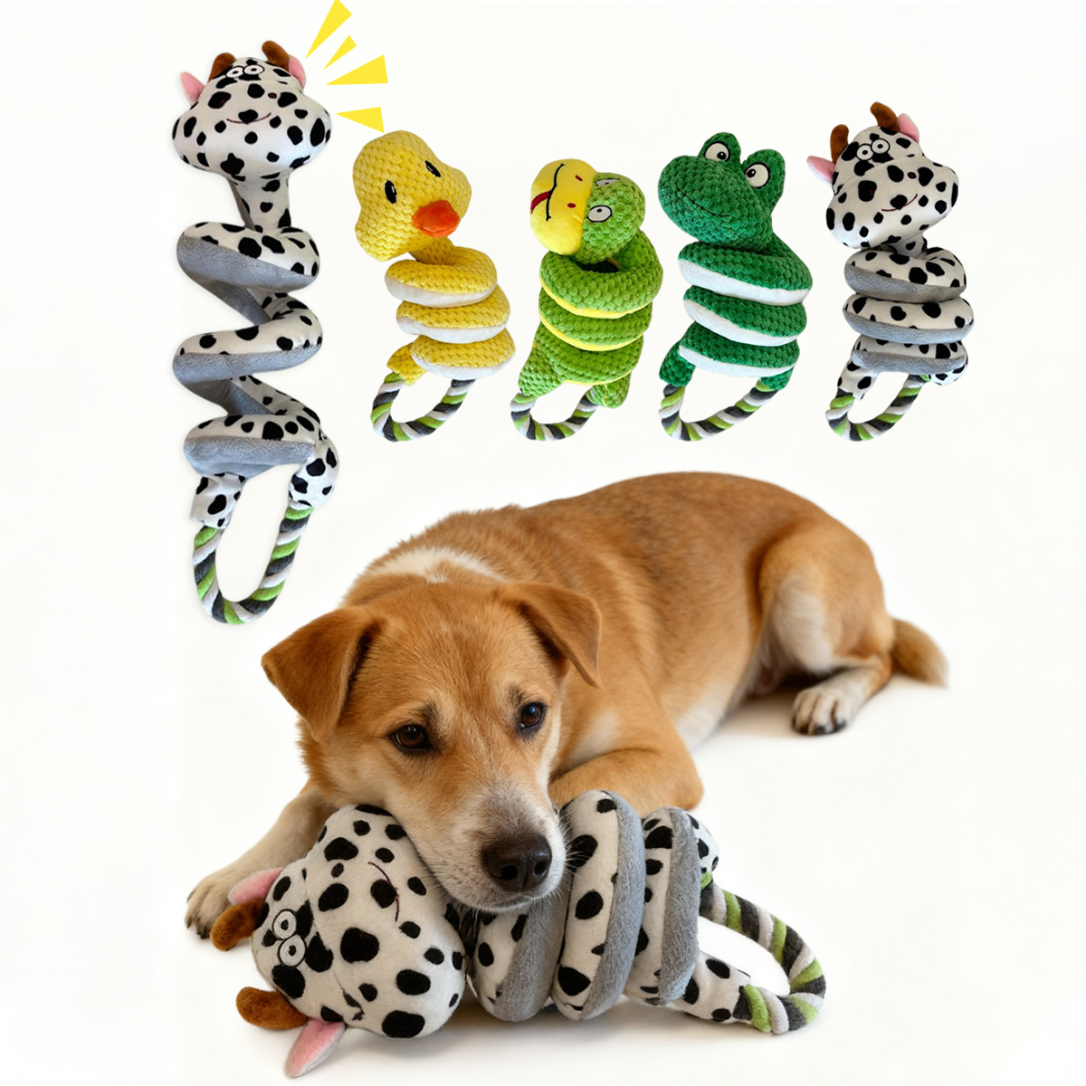 Durable Squeaky Knot Chew Dog Toys for Teeth Grinding Fun Animal Designs including Ducks Frogs Cows Snakes Suitable for Puppies