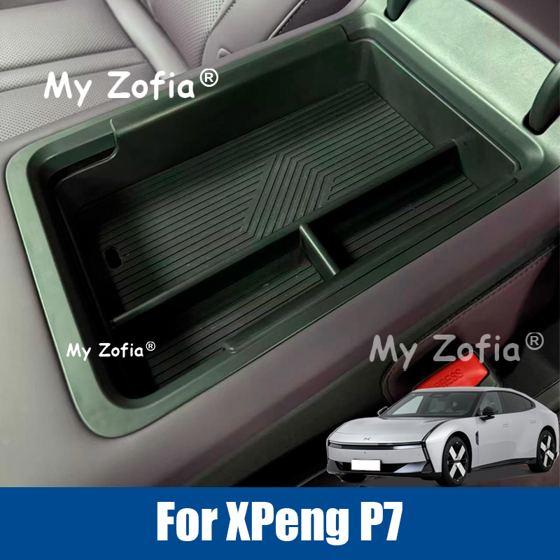 For XPeng P7 2025 2026 Car Central Armrest Storage Box  Wireless Charging Silicone Pad Lower Storage Box Tray Accessories