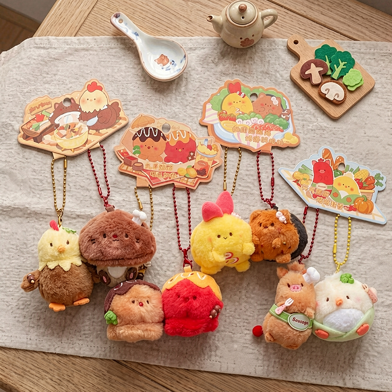 1 Pair funny Magnetic Food Plush Keychains Kawaii Burger/Takoyaki/Toast/Shrimp Tempura Bag Pendant Soft Stuffed Toy Key Ring