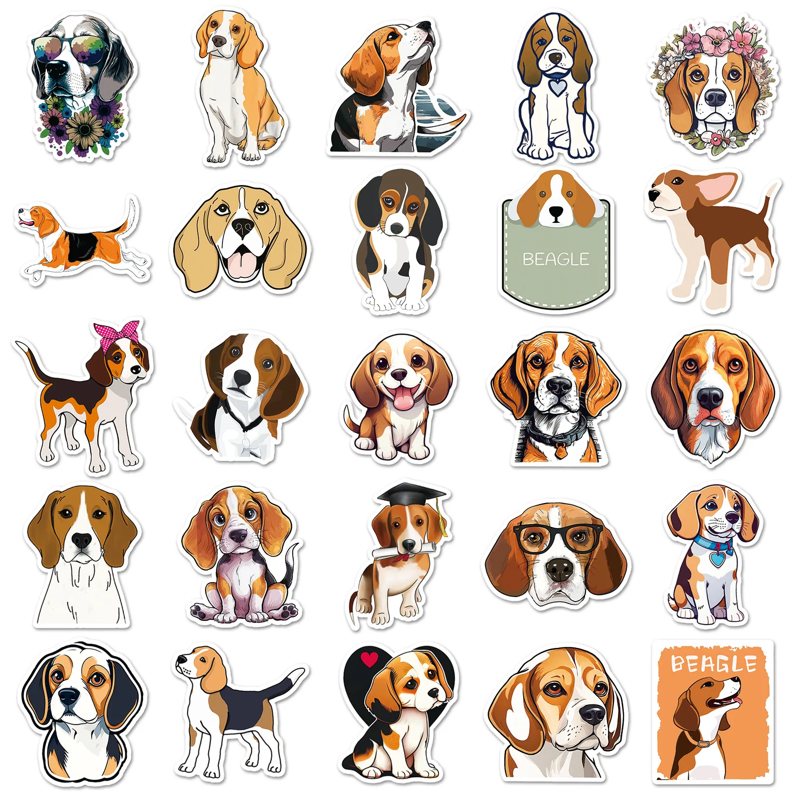 50PCS Beagle Dog Graffiti Stickers Cute Dogs Cartoon Decal Luggage Phone Guitar Skateboard Waterproof Sticker Classic Kid Toys